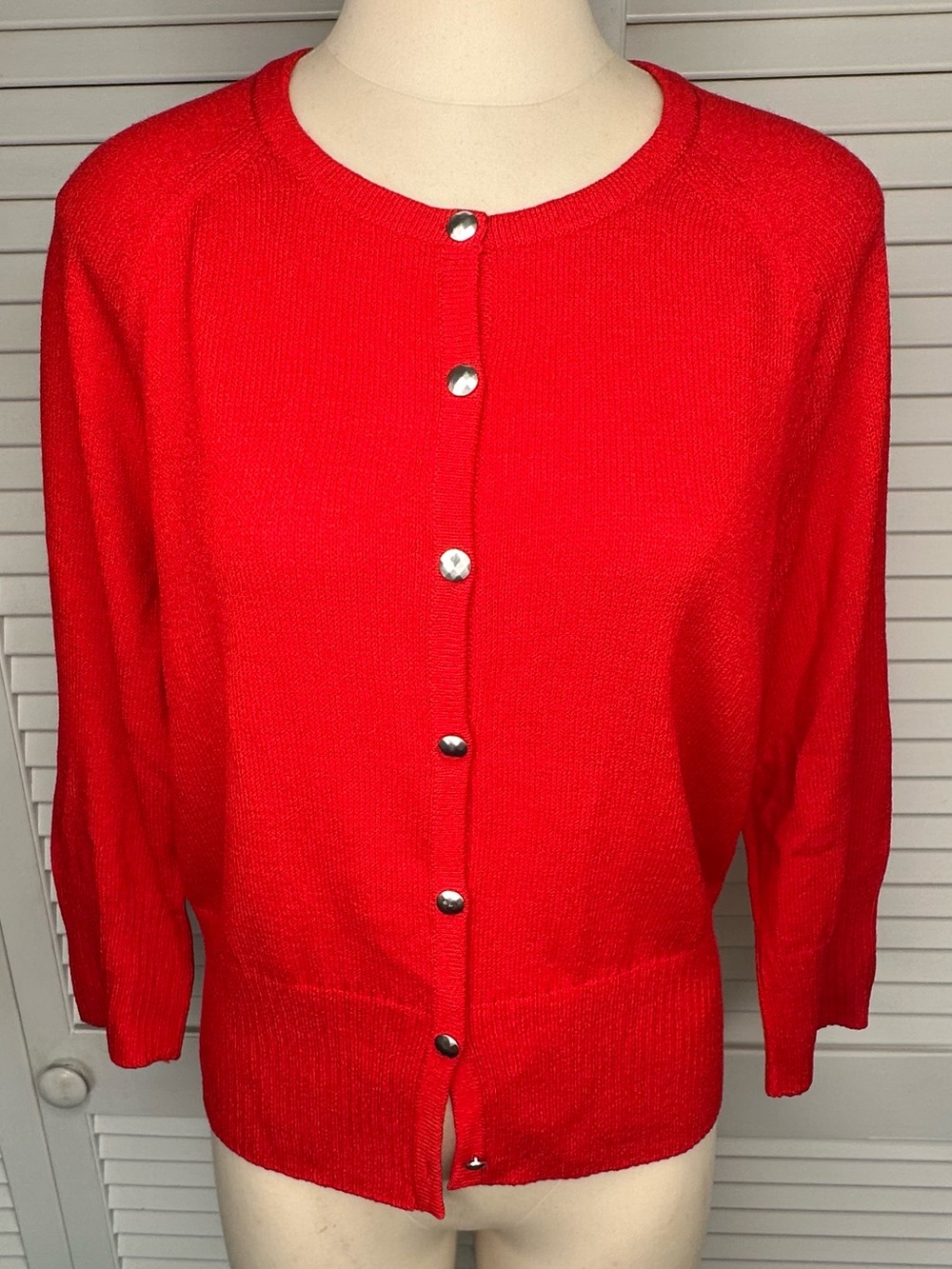 St John Red Button-Front Women’s Sweater
